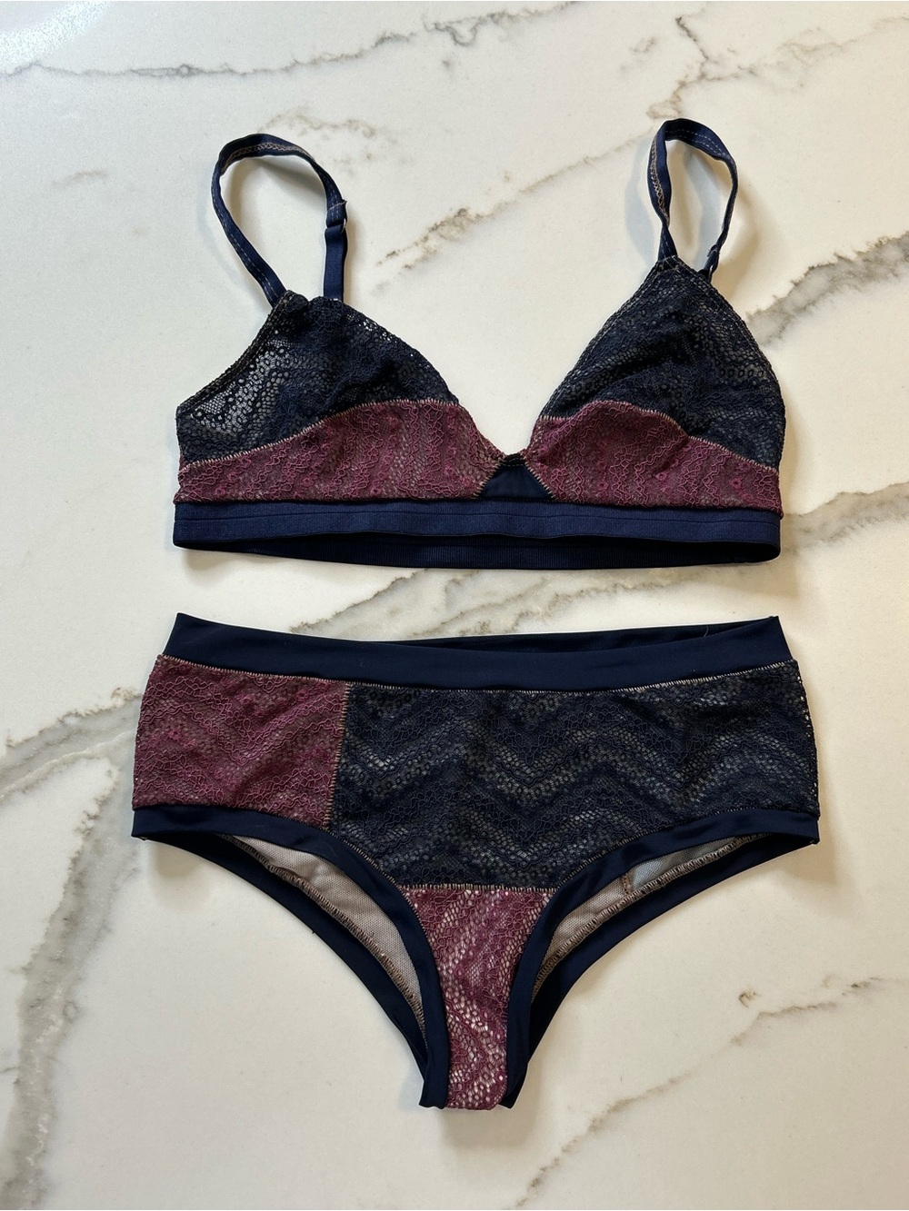 XiRENA Navy Lace Bralette Bra & Panty Set S